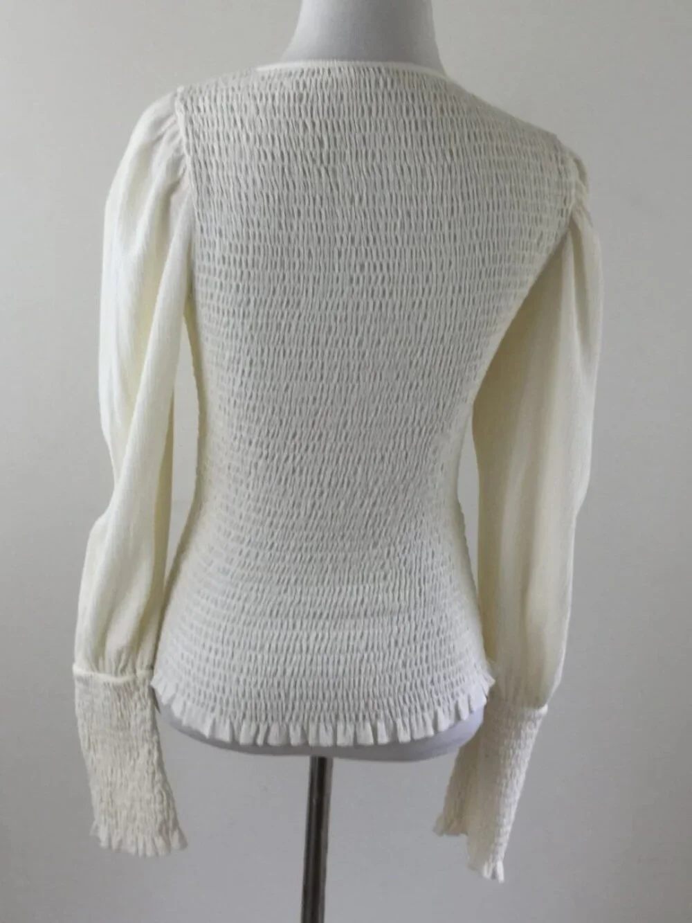 by Anthropologie Ivory Smocked Puff Sleeve Top xs